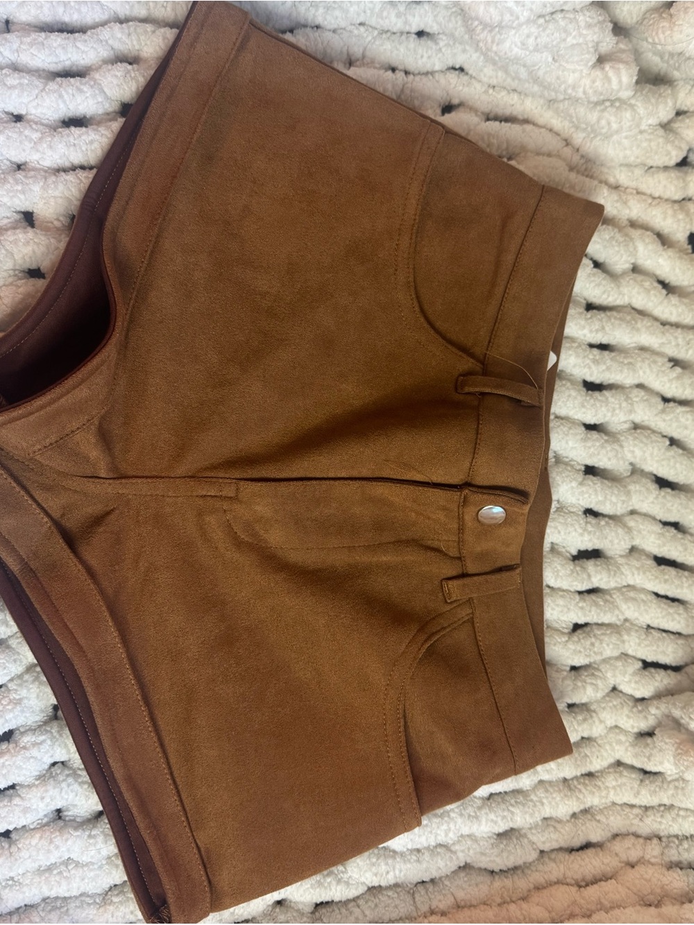 Windsor low rise Waist Faux Suede Shorts in Chestnut Brown